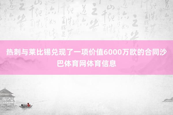 热刺与莱比锡兑现了一项价值6000万欧的合同沙巴体育网体育信息